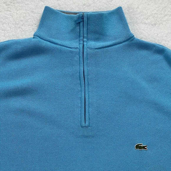 Lacoste Sweater 1/4 Zip Pullover 100% Cotton Blue Men's US Size XL VTG NWT - Picture 3 of 14